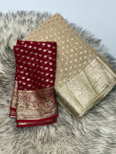 Load image into Gallery viewer, New Wedding Wear Viscose Georgette Jacquard Zari Work Fancy Designer Saree