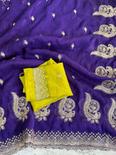 Load image into Gallery viewer, Latest Crunchy Chiffon Silk Embroidery n Cut Work Partywear Fancy Designer Saree With Blouse