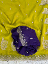 Load image into Gallery viewer, Latest Crunchy Chiffon Silk Embroidery n Cut Work Partywear Fancy Designer Saree With Blouse