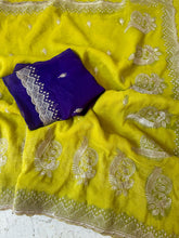 Load image into Gallery viewer, Latest Crunchy Chiffon Silk Embroidery n Cut Work Partywear Fancy Designer Saree With Blouse