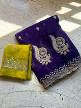 Load image into Gallery viewer, Latest Crunchy Chiffon Silk Embroidery n Cut Work Partywear Fancy Designer Saree With Blouse