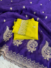 Load image into Gallery viewer, Latest Crunchy Chiffon Silk Embroidery n Cut Work Partywear Fancy Designer Saree With Blouse