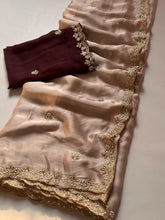 Load image into Gallery viewer, New Crush Chiffon Silk Embroidery n Diamond Work Partywear Fancy Designer Saree With Blouse