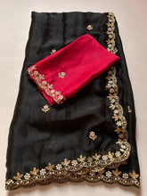 Load image into Gallery viewer, New Crush Chiffon Silk Embroidery n Diamond Work Partywear Fancy Designer Saree With Blouse