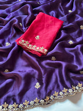 Load image into Gallery viewer, New Crush Chiffon Silk Embroidery n Diamond Work Partywear Fancy Designer Saree With Blouse