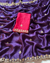 Load image into Gallery viewer, New Crush Chiffon Silk Embroidery n Diamond Work Partywear Fancy Designer Saree With Blouse