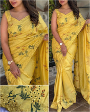 Load image into Gallery viewer, New Tussar Cotton Embroidery With Cut Work Festive Wear Fancy Designer Saree With Blouse