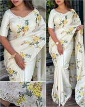 Load image into Gallery viewer, New Tussar Cotton Embroidery With Cut Work Festive Wear Fancy Designer Saree With Blouse