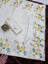 Load image into Gallery viewer, New Tussar Cotton Embroidery With Cut Work Festive Wear Fancy Designer Saree With Blouse