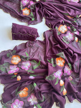 Load image into Gallery viewer, Faux Georgette Fancy Designer Hand Work n Hand Paint Work Fancy Designer Wedding Wear Saree With Blouse