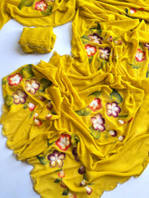 Load image into Gallery viewer, Faux Georgette Fancy Designer Hand Work n Hand Paint Work Fancy Designer Wedding Wear Saree With Blouse