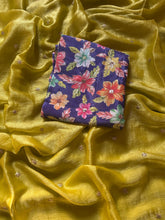 Load image into Gallery viewer, Fancy Partywear Mustard Color Chiffon Sequence Butti Work Designer Saree With Blouse