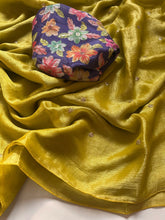 Load image into Gallery viewer, Fancy Partywear Mustard Color Chiffon Sequence Butti Work Designer Saree With Blouse