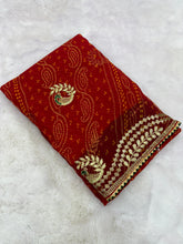 Load image into Gallery viewer, New Wedding Wear Red Color Georgette Bandhani Print With Embroidery Work Fancy Designer Saree