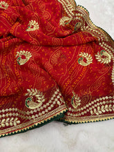 Load image into Gallery viewer, New Wedding Wear Red Color Georgette Bandhani Print With Embroidery Work Fancy Designer Saree