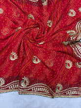 Load image into Gallery viewer, New Wedding Wear Red Color Georgette Bandhani Print With Embroidery Work Fancy Designer Saree