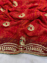 Load image into Gallery viewer, New Wedding Wear Red Color Georgette Bandhani Print With Embroidery Work Fancy Designer Saree
