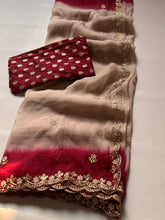 Load image into Gallery viewer, New Beige Color Crunchy Chiffon Silk With Beautiful Embroidery n Cut Work Partywear Fancy Designer Saree