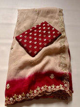 Load image into Gallery viewer, New Beige Color Crunchy Chiffon Silk With Beautiful Embroidery n Cut Work Partywear Fancy Designer Saree