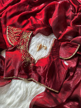 Load image into Gallery viewer, New Partywear Red Color Silk Fabric Fancy Designer Saree With Hand Work Cutt Dana Work Unstitched Blouse Piece