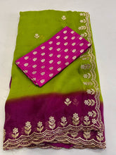Load image into Gallery viewer, Beutiful Rani n Perrot Color Crunchy Crush Silk Emboridery n Sequence Work Partywear Fancy Designer Saree