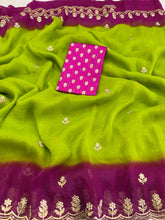 Load image into Gallery viewer, Beutiful Rani n Perrot Color Crunchy Crush Silk Emboridery n Sequence Work Partywear Fancy Designer Saree