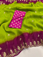 Load image into Gallery viewer, Beutiful Rani n Perrot Color Crunchy Crush Silk Emboridery n Sequence Work Partywear Fancy Designer Saree