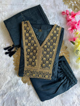 Load image into Gallery viewer, Latest Function Wear Teal Blue Color Cotton Embroidery n Sequence Work Designer Straight Kurta With Trouser n Dupatta Set