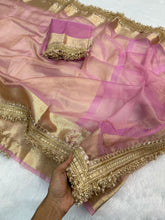 Load image into Gallery viewer, Latest Pink Color Banarasi Soft Tissue Silk Jacquard n Lace Work Fancy Designer Function Wear Saree