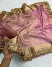 Load image into Gallery viewer, Latest Pink Color Banarasi Soft Tissue Silk Jacquard n Lace Work Fancy Designer Function Wear Saree