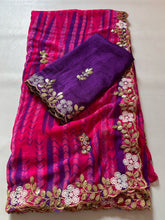 Load image into Gallery viewer, New Wedding Wear Pink n Blue Color Shibori Print Embroidery n Sequence Work Georgette Fancy Designer Saree