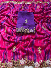 Load image into Gallery viewer, New Wedding Wear Pink n Blue Color Shibori Print Embroidery n Sequence Work Georgette Fancy Designer Saree