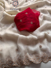 Load image into Gallery viewer, New Partywear Off White Color Chiffon Crush Silk Beautiful Cut Work Fancy Designer Saree