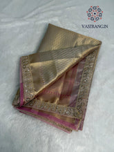 Load image into Gallery viewer, New Festive Wear Golden Color Banarasi Tissue Silk Jacquared Zari Weaving n Lace Work Fancy Designer Saree