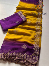 Load image into Gallery viewer, Partywear Soft Georgette Pedding Color Sequence Embroidery n Arca Border Work Fancy Designer Saree With Blouse