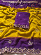 Load image into Gallery viewer, Partywear Soft Georgette Pedding Color Sequence Embroidery n Arca Border Work Fancy Designer Saree With Blouse