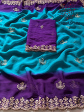 Load image into Gallery viewer, Partywear Soft Georgette Pedding Color Sequence Embroidery n Arca Border Work Fancy Designer Saree With Blouse