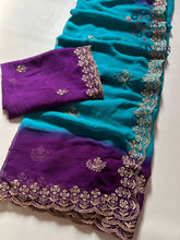 Load image into Gallery viewer, Partywear Soft Georgette Pedding Color Sequence Embroidery n Arca Border Work Fancy Designer Saree With Blouse