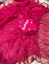 Load image into Gallery viewer, Wedding Wear Viscose Chinnon Fabric All Over Jacquard Weaving Pattern Fancy Designer Saree With Blouse