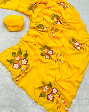 Load image into Gallery viewer, Faux Georgette Fancy Designer Hand Work n Hand Paint Work Fancy Designer Wedding Wear Saree With Blouse