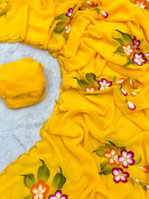 Load image into Gallery viewer, Faux Georgette Fancy Designer Hand Work n Hand Paint Work Fancy Designer Wedding Wear Saree With Blouse