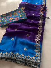 Load image into Gallery viewer, New Hand Dyeing Chinnon Fabric Zari Embrodiered n Acra Border Work Stylish Designer Partywear Saree