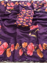 Load image into Gallery viewer, New Cotton Linen Fabric Print With Embroidery Arco Border Work Fancy Designer Saree With Blouse