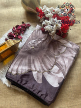 Load image into Gallery viewer, New Partywear Coffee Color Pure Crepe Satin Silk Print n Handwork Fancy Designer Saree With Unstitched Blouse