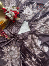 Load image into Gallery viewer, New Partywear Coffee Color Pure Crepe Satin Silk Print n Handwork Fancy Designer Saree With Unstitched Blouse