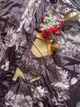 Load image into Gallery viewer, New Partywear Coffee Color Pure Crepe Satin Silk Print n Handwork Fancy Designer Saree With Unstitched Blouse