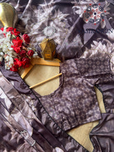 Load image into Gallery viewer, New Partywear Coffee Color Pure Crepe Satin Silk Print n Handwork Fancy Designer Saree With Unstitched Blouse