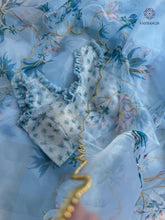 Load image into Gallery viewer, New Partywear Skyblue Color Organza Silk Printed Hand Work Fancy Designer Saree With Unstitched Blouse