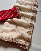 Load image into Gallery viewer, Latest Partywear Crunchy Chiffon Crush Silk Embroidery n Cut Work Fancy Designer Saree With Blouse