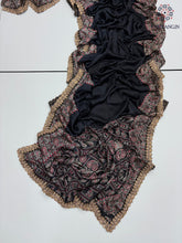 Load image into Gallery viewer, New Function Wear Black Color Pure Satin Silk Ajrak Printed Rich Pallu n Sequence Lace Work Fancy Designer Saree